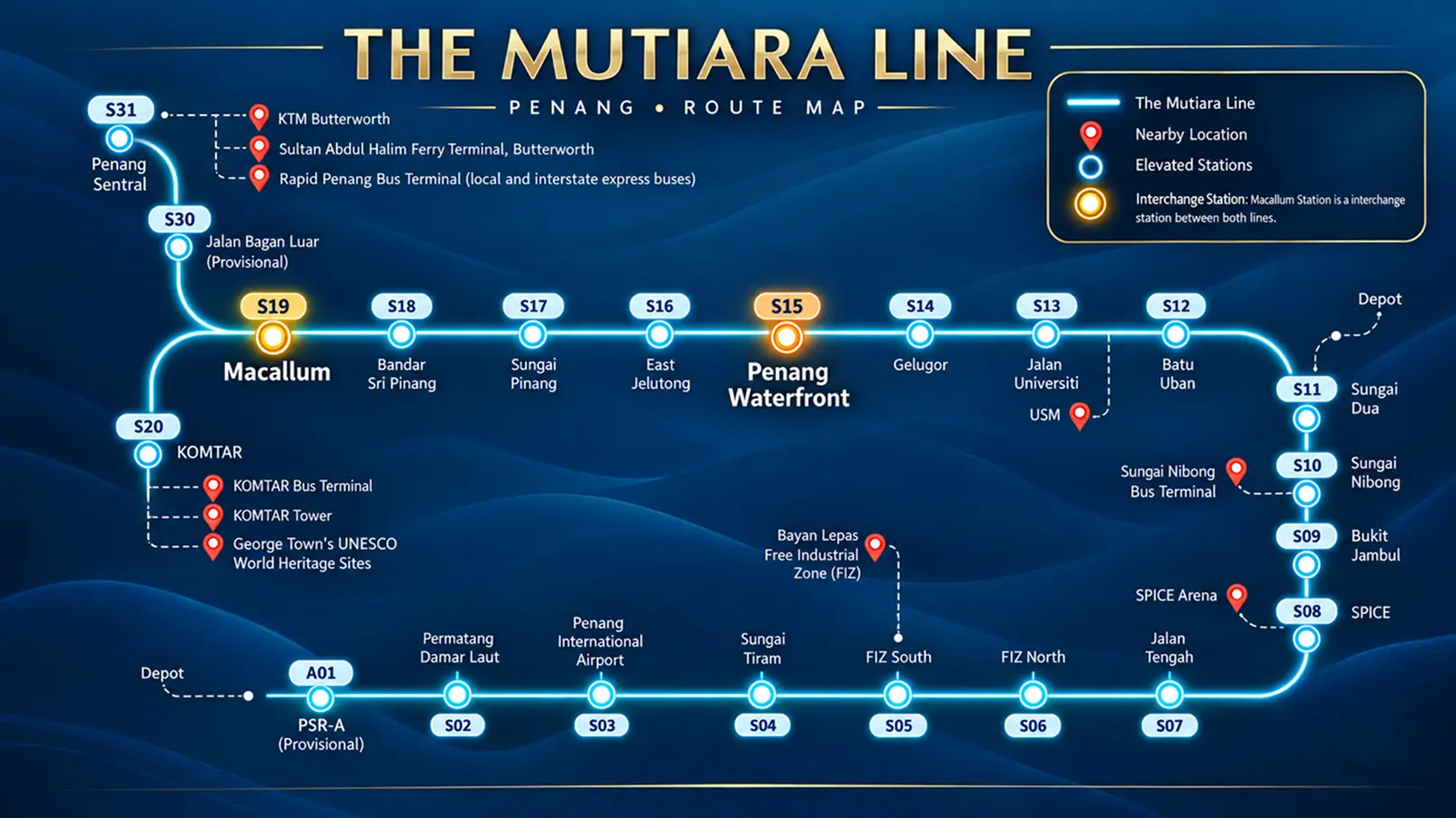 Penang Mutiara LRT Route Map